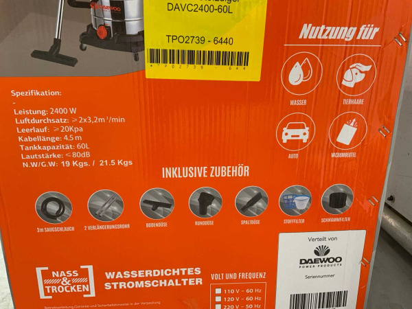 Daewoo nat- en droogzuiger DAVC2400-60L – foto 15 – kavel bij XL Auctions