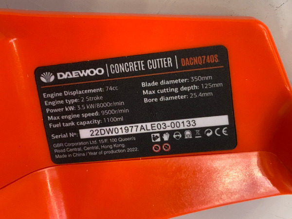Daewoo betonzaag ø350mm 74cc DACNQ740S – foto 12 – kavel bij XL Auctions