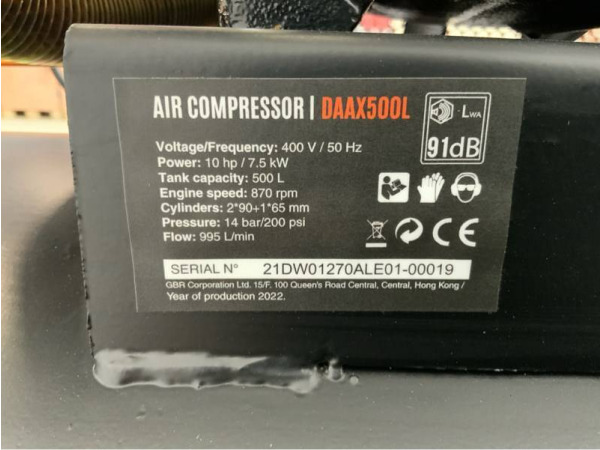 Daewoo luchtcompressor 400V 14bar DAAX500L – foto 19 – kavel bij XL Auctions