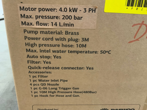 Daewoo hogedrukreiniger 200 bar 4kW DAW4000E-3 – foto 15 – kavel bij XL Auctions