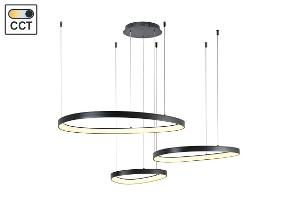 Hanglamp Zwart 42cm&62cm&82cm Trio Ring 160W LED CCT 3 Kleur – foto 4 – kavel bij XL Auctions