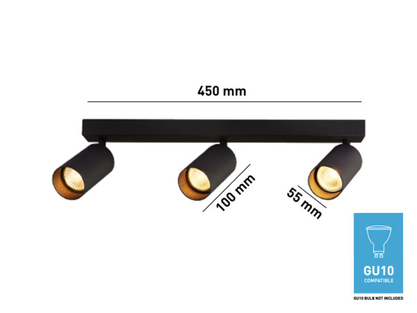 4x GU10 Opbouwspot Armatuur triple cilinder zwart draaibaar – foto 2 – kavel bij XL Auctions