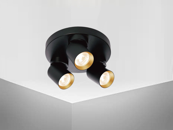 2x Rond GU10 Opbouwspot Armatuur triple zand zwart en goud – foto 6 – kavel bij XL Auctions