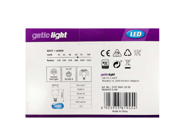 12x Getic-Light led-lamp 6-pack 9,4W E27 Frost – foto 3 – kavel bij XL Auctions