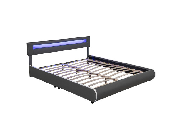 Gestoffeerd Bed - 180 x 200 cm - Grijs - LED Verlichting – foto 5 – kavel bij XL Auctions