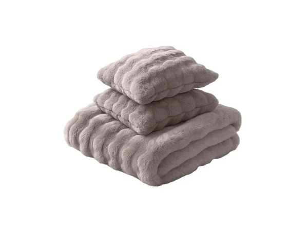 Pom Pom Fur plaid met kussens - taupe – foto 2 – kavel bij XL Auctions