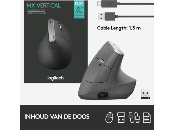 Logitech MX Vertical - Draadloze Ergonomische Muis - Grijs – foto 4 – kavel bij XL Auctions