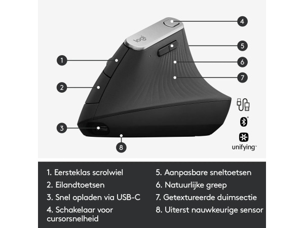Logitech MX Vertical - Draadloze Ergonomische Muis - Grijs – foto 5 – kavel bij XL Auctions
