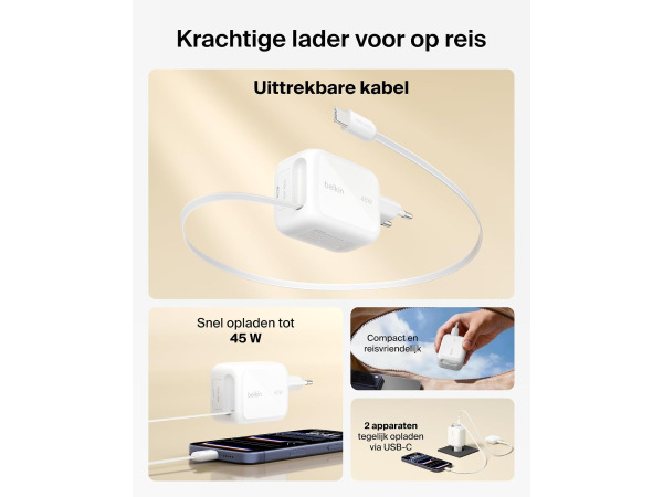 Belkin UltraCharge USB-C Oplader 45W - Uittrekbare USB-C – foto 3 – kavel bij XL Auctions