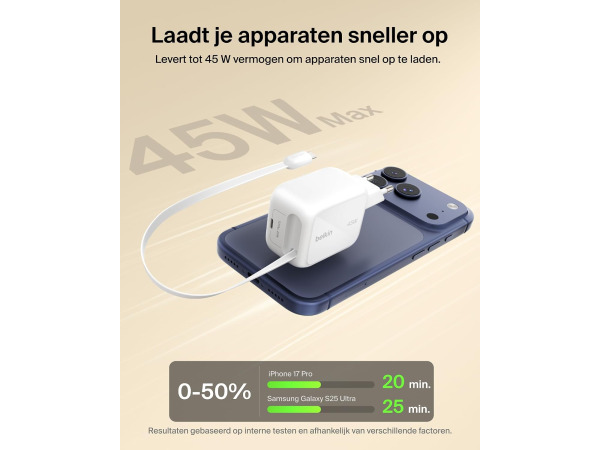 Belkin UltraCharge USB-C Oplader 45W - Uittrekbare USB-C – foto 4 – kavel bij XL Auctions