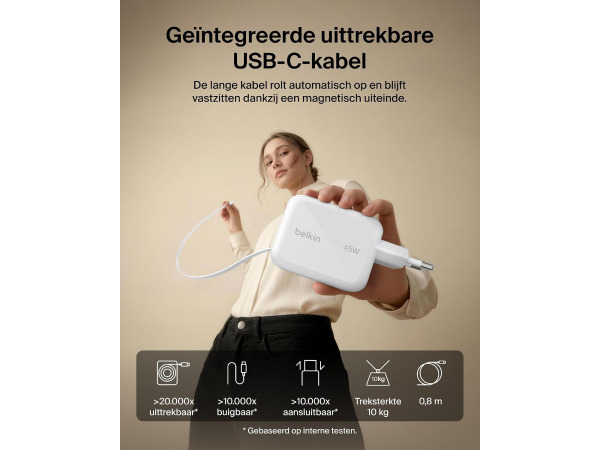 Belkin UltraCharge USB-C Oplader 45W - Uittrekbare USB-C – foto 5 – kavel bij XL Auctions