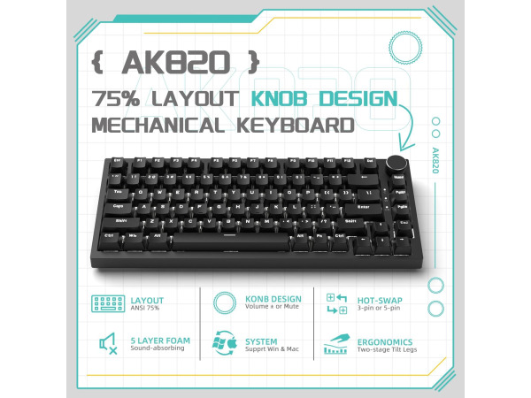 AK820 Mechanisch Toetsenbord - 75% kleiner - QWERTY – foto 3 – kavel bij XL Auctions