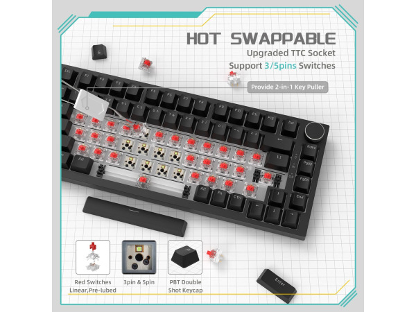 AK820 Mechanisch Toetsenbord - 75% kleiner - QWERTY – foto 4 – kavel bij XL Auctions