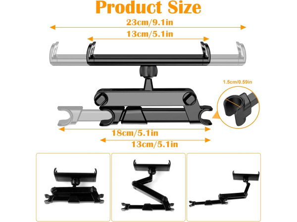 Tablet Houder Auto Hoofdsteun, 360° Draaibaar 4.7-13 Inch – foto 3 – kavel bij XL Auctions