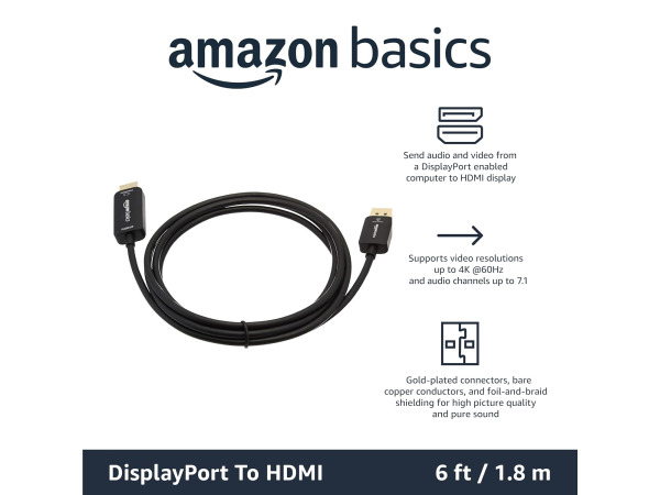 Amazon Basics DisplayPort naar HDMI-kabel 4K@60Hz – foto 2 – kavel bij XL Auctions
