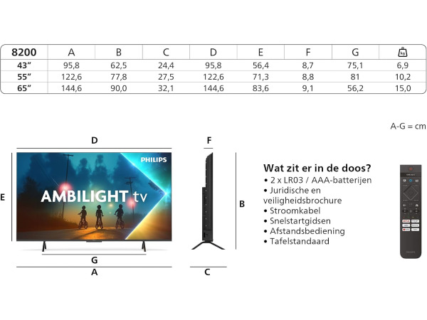 Philips Ambilight 43PUS8200 4K LED Smart TV 43 inch - Dolby – foto 3 – kavel bij XL Auctions
