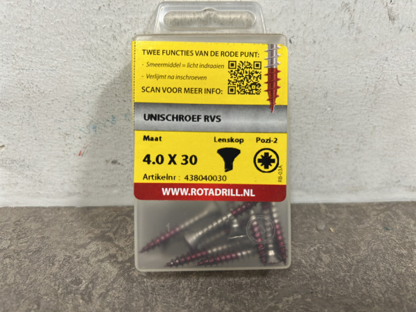40x Rotadrill universeelschroef ø4,0x30mm rvs 10-pack – foto 2 – kavel bij XL Auctions