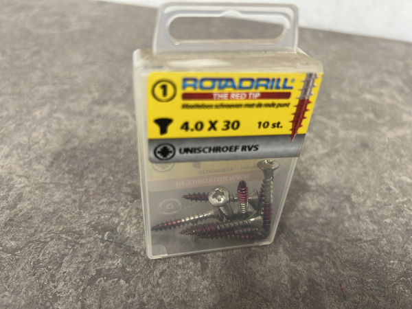 40x Rotadrill universeelschroef ø4,0x30mm rvs 10-pack – foto 3 – kavel bij XL Auctions