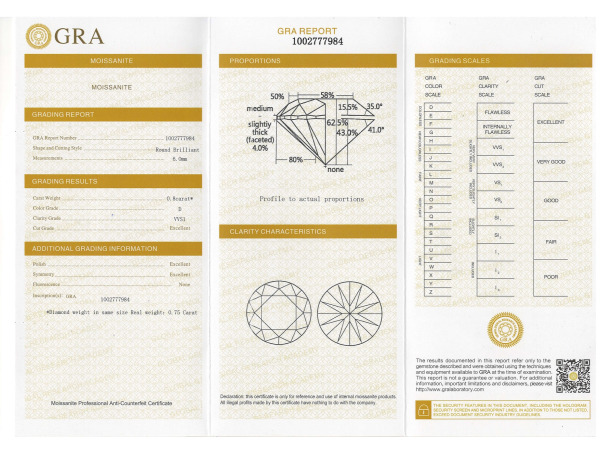 Moissanite briljant 0.80 crt ( GRA gecertificeerd ) – foto 6 – kavel bij XL Auctions