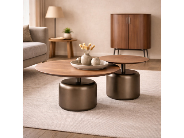 Salontafels/Bijzettafels set Walnoot - Notenhout - bronze