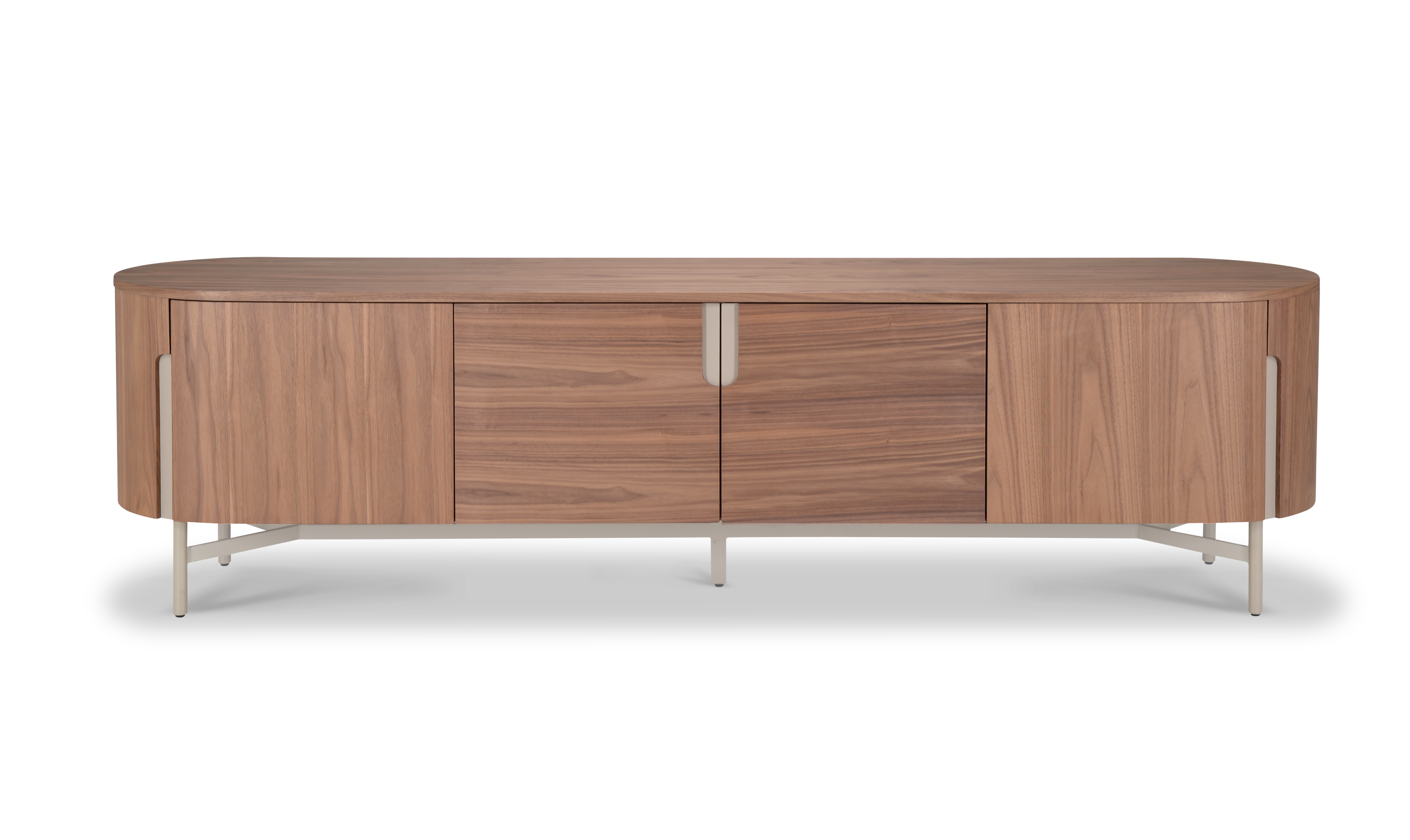 Tv dressoir Walnoot - 220cm - Notenhout bruin - creme – foto 3 – kavel bij XL Auctions