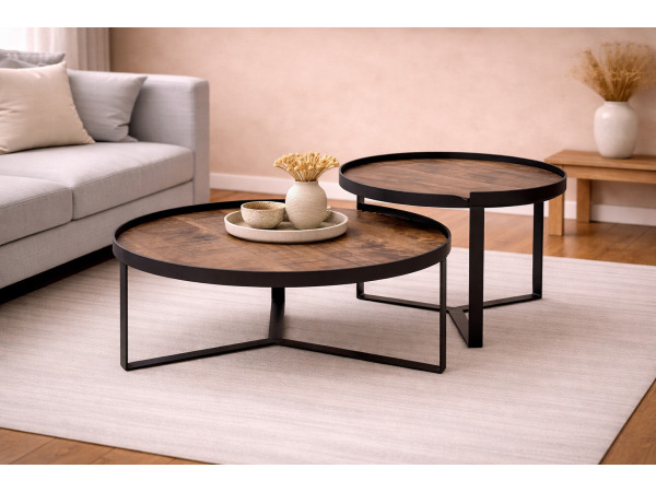 Salontafel Hanna natural- Hout - Poot metaal zwart - set