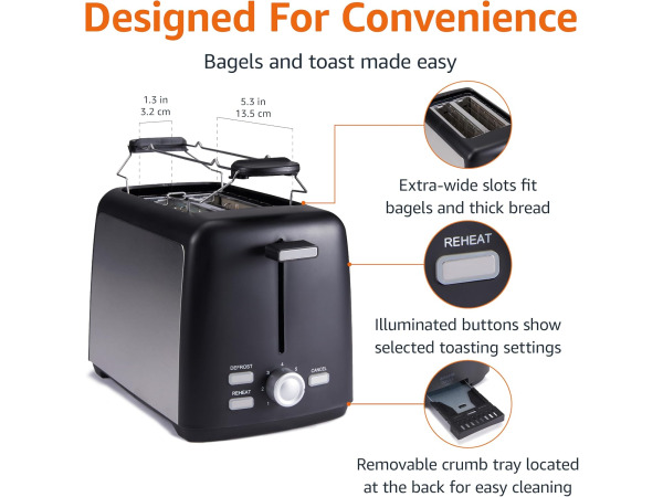 Amazon Basics broodrooster met 2 sneetjes - 800W – foto 2 – kavel bij XL Auctions