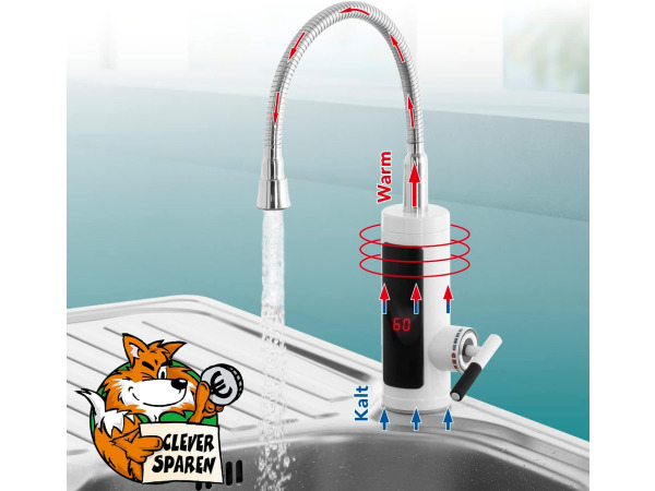 Elektrische warm- en koudwaterkraan Easymaxx C-uitloop WIT – foto 3 – kavel bij XL Auctions