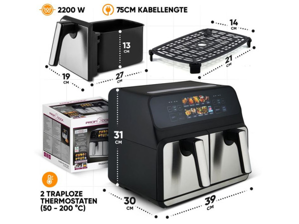 ProfiCook FR 1287 H - Dubbele Heteluchtfriteuse 2 x 4 Liter – foto 2 – kavel bij XL Auctions