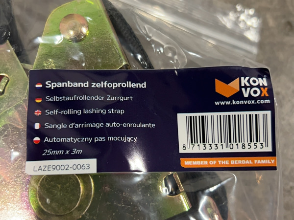 6x Konvox Zelfoprollende spanband met haken 25mm x 3m – foto 5 – kavel bij XL Auctions
