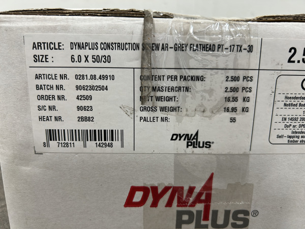 Dynaplus constructieschroef ø6x50/30 2500-pack – foto 7 – kavel bij XL Auctions