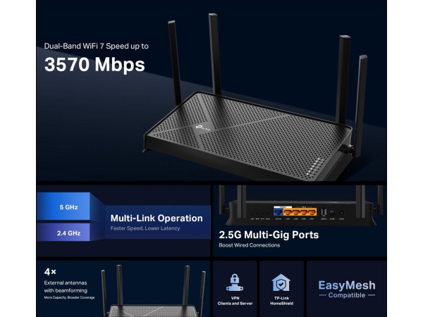 TP-Link Archer BE230 - Router - WiFi 7 - 3600 Mbps – foto 2 – kavel bij XL Auctions