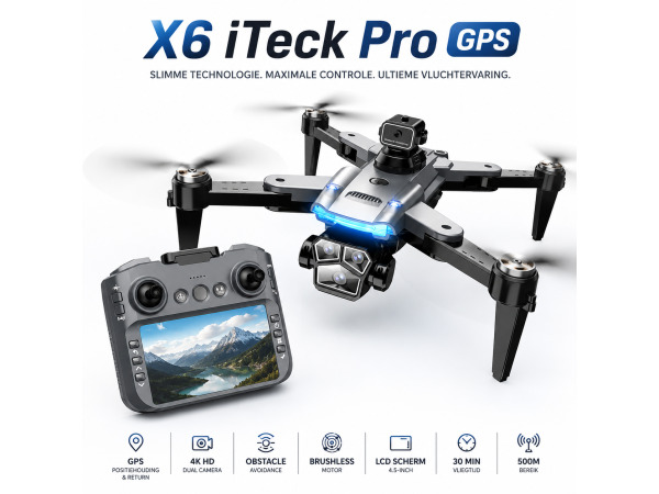 iTeck X6 Pro GPS 4K Camera Drone met Scherm – foto 5 – kavel bij XL Auctions