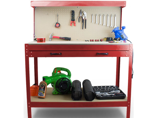Werkbank Rood - Incl. Prikbord en Lade – kavel bij XL Auctions