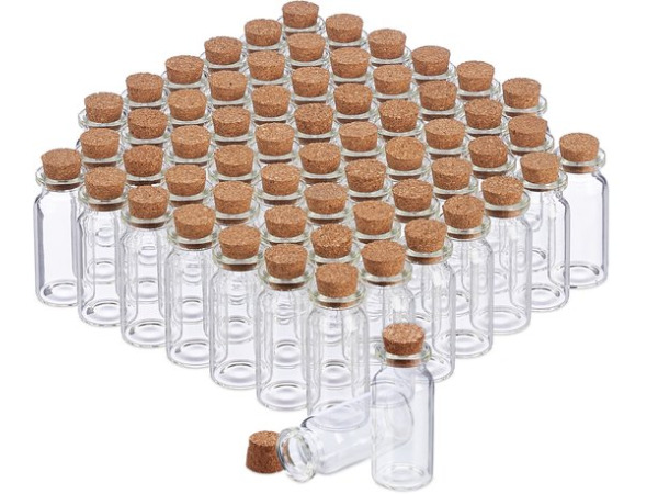 Mini glazen flesjes met kurk - 60 stuks