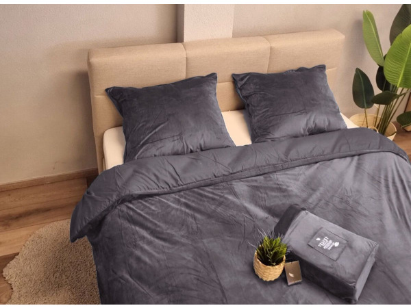 Dekbedovertrek Velvet Veloers grijs 200x200cm+2slopen – foto 2 – kavel bij XL Auctions