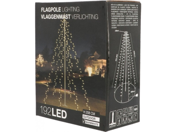 Vlaggenmast kerstverlichting IP44 192 LEDs 208 cm