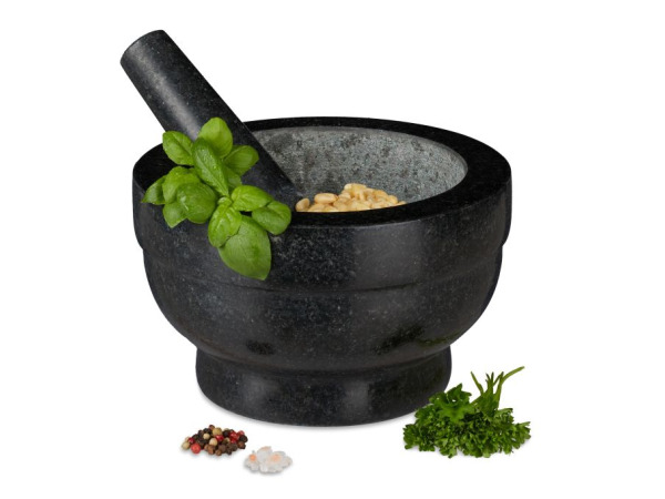 Zware robuste Granieten vijzel met stamper 20 cm 6kg – kavel bij XL Auctions