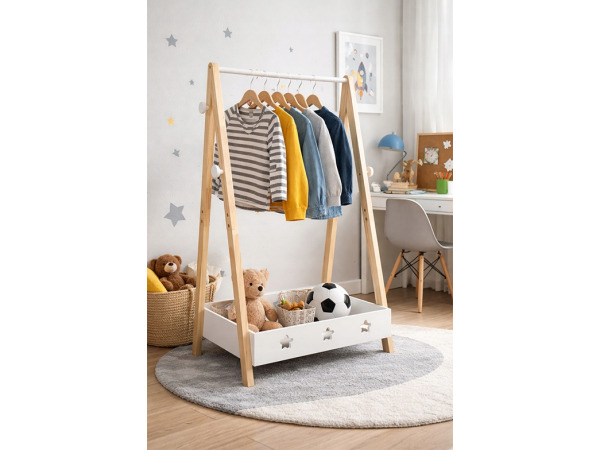 Houten kledinghanger met plank 115cm – kavel bij XL Auctions
