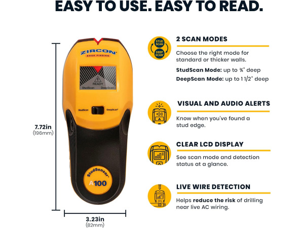 Zircon StudSensor A100 Wandscanner - WireWarning Detectie – foto 3 – kavel bij XL Auctions