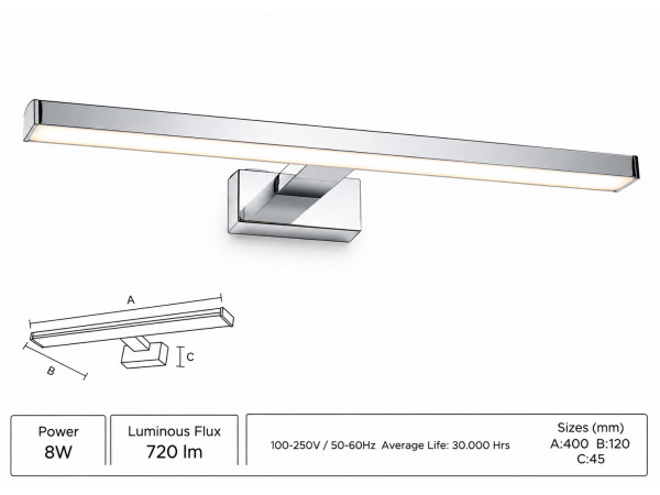 2x LED Spiegel-/Schilderijlamp 8W – Chroom – LEYLEK-8 – foto 2 – kavel bij XL Auctions
