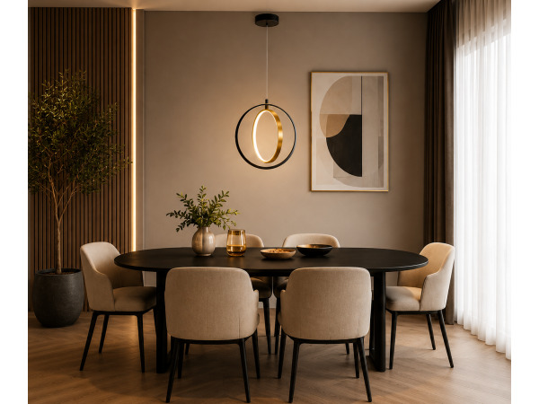 LED Ring Hanglamp 15W – 4000K – Zwart/Goud – DAXTON-15 – foto 4 – kavel bij XL Auctions