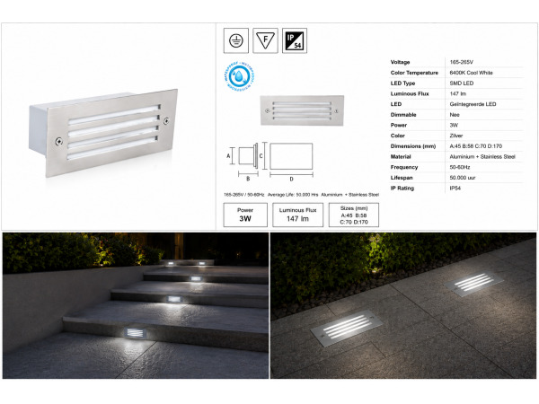 6x LED Trapverlichting 3W – 6400K Koud Wit – IP54 – OLTU – foto 3 – kavel bij XL Auctions