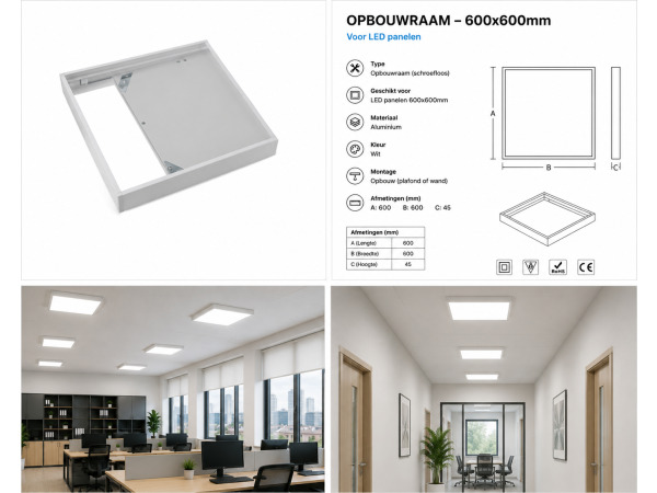 16x Opbouwframe voor LED Paneel – 600x600mm – FRAME-6060 – foto 5 – kavel bij XL Auctions