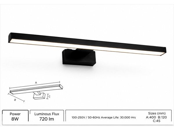 2x LED Spiegel-/Schilderijlamp 8W – Zwart – LEYLEK-8 – foto 2 – kavel bij XL Auctions