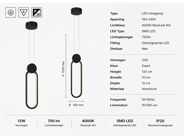 LED Hanglamp 12W – 4000K – Zwart – IP20 – ALWAYS – foto 4 – kavel bij XL Auctions