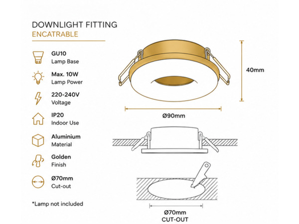 25x Downlight Houder – GU10 – Goud – Ø70mm – IP20 – KADIFE – foto 4 – kavel bij XL Auctions