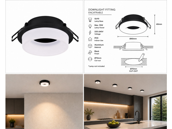 25x Downlight Houder – GU10 – Zwart – Ø70mm – IP20 – KADIFE – foto 3 – kavel bij XL Auctions