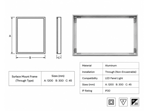8x Opbouwframe voor LED Paneel – 1200x300mm – FRAME-30120 – foto 4 – kavel bij XL Auctions