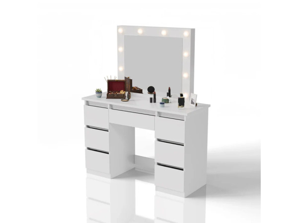 Kaptafel / Schminktafel Talea - Incl. Spiegel en LED - Wit